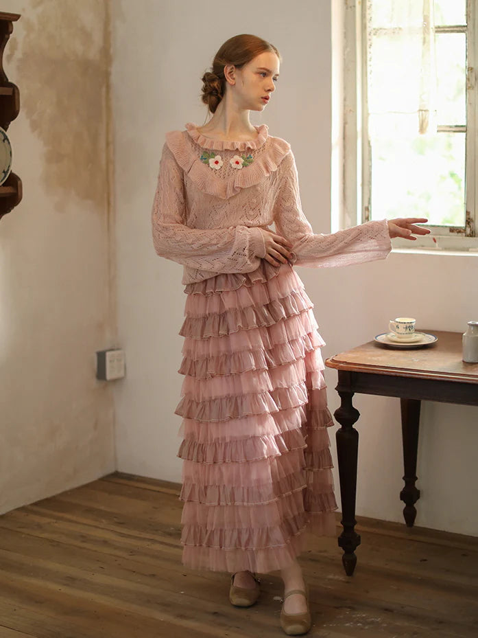 Delicate Blossom Lace Knit Sweater