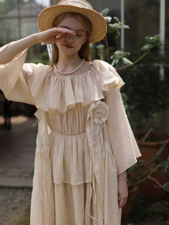 Cottage Bloom Embroidered Cotton Slip Dress