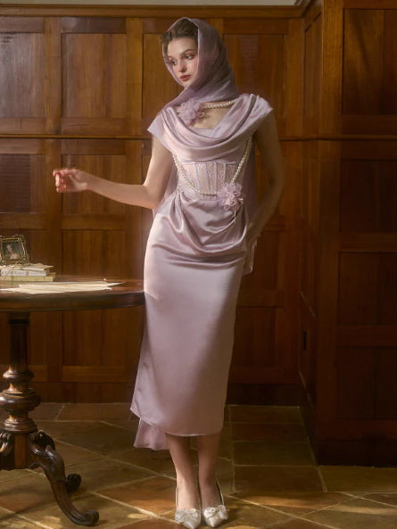 Fairytale Pearl Blossom Satin Dress