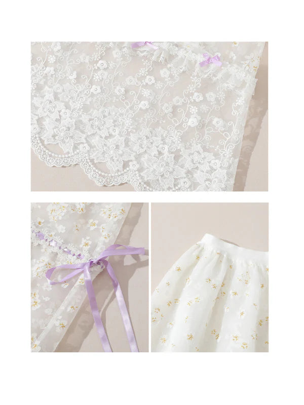 Floral Embroidered Corset & Sheer Skirt