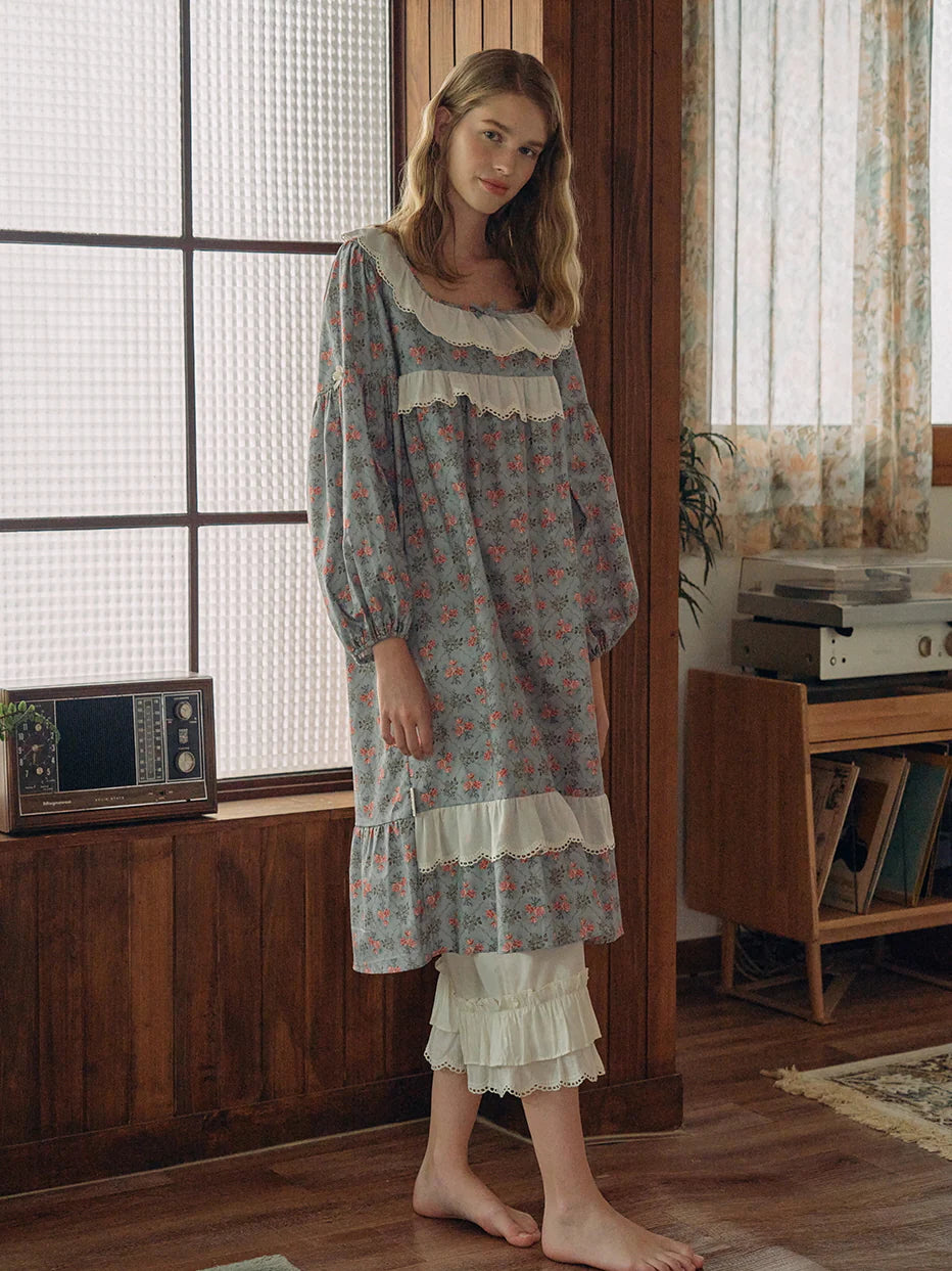 Whispering Blooms Lace-Trim Nightgown