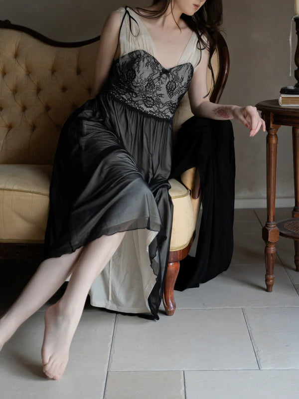 Noir Elegance Lace Nightgown Set