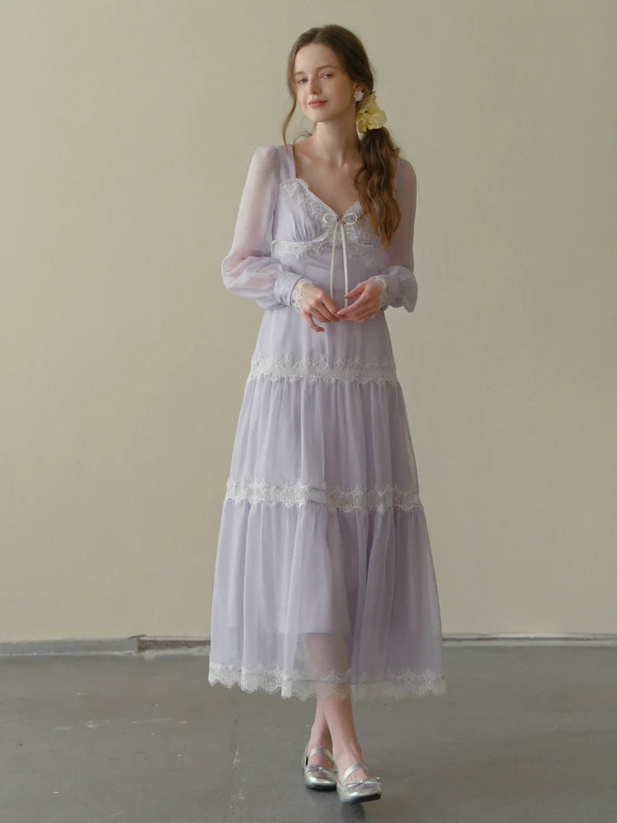 Lavender Whispers Lace Tiered Dress