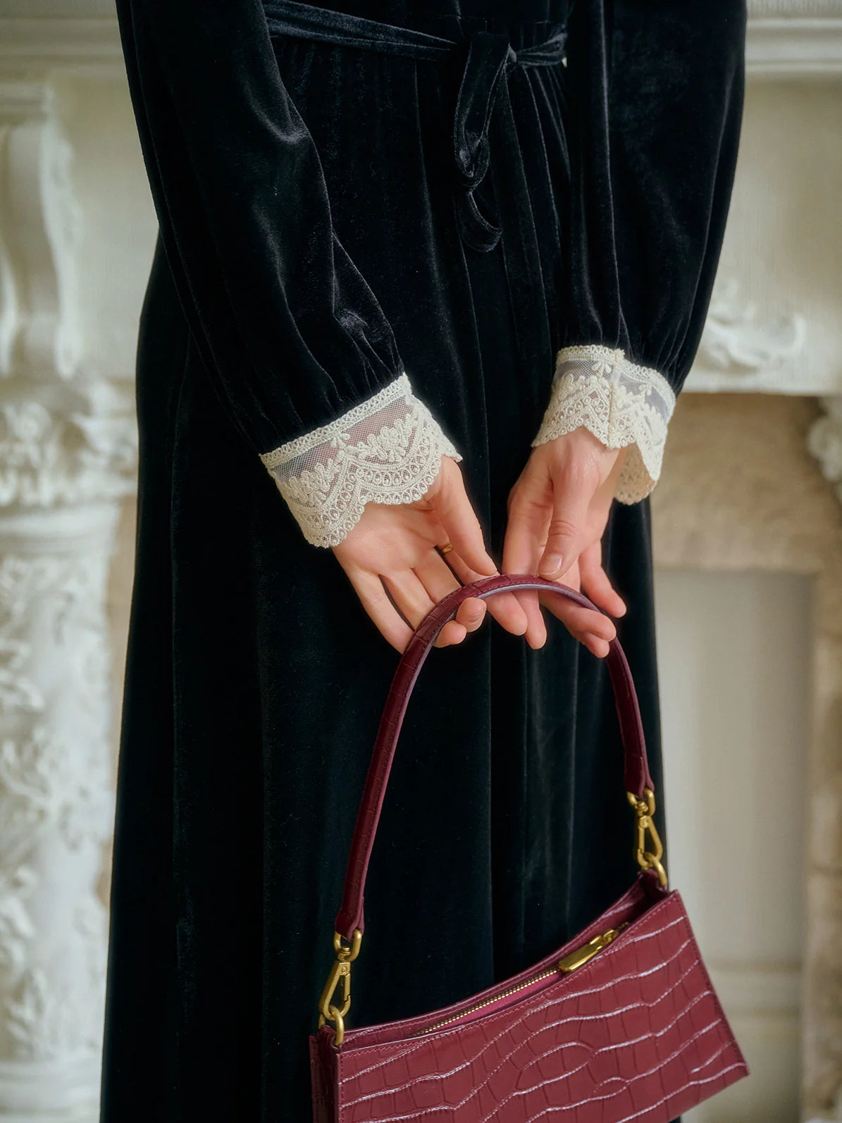 Lace Trim Vintage Velvet Elegance Dress