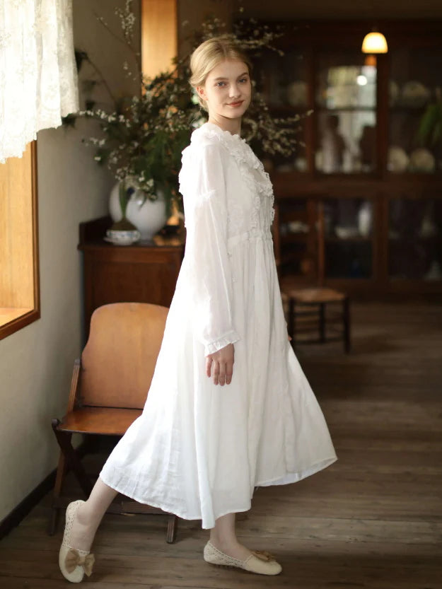 Fountain Embroidery Ramie Dress