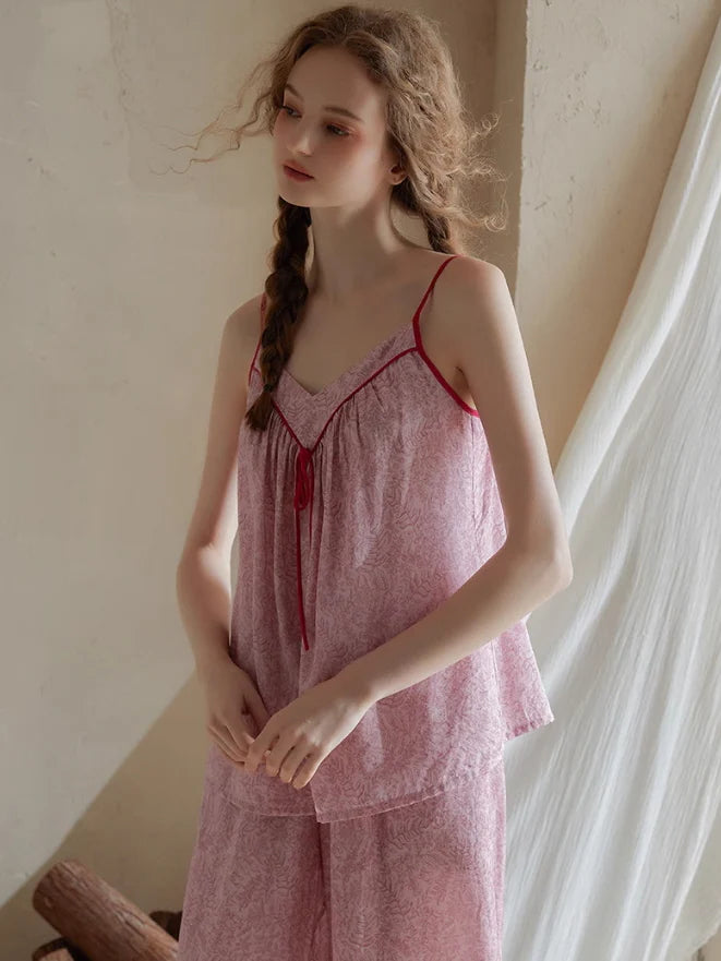 Vintage Ribbon-Tie Pajama Set