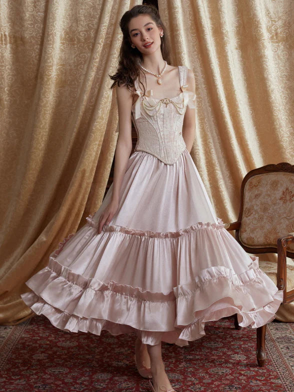 Blush Satin Ruffle Skirt