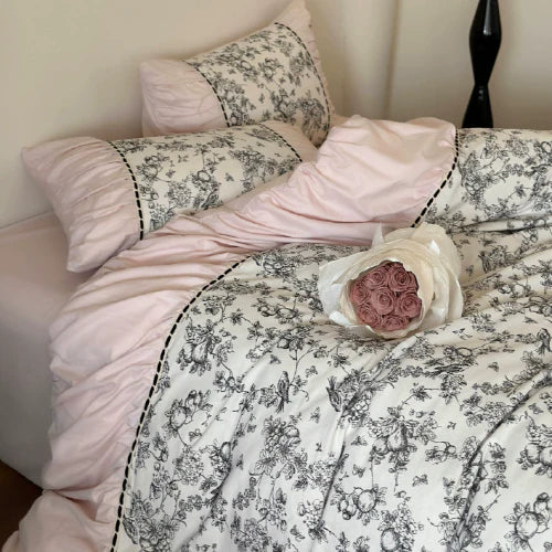 French Vintage Floral Pink Bedding Set