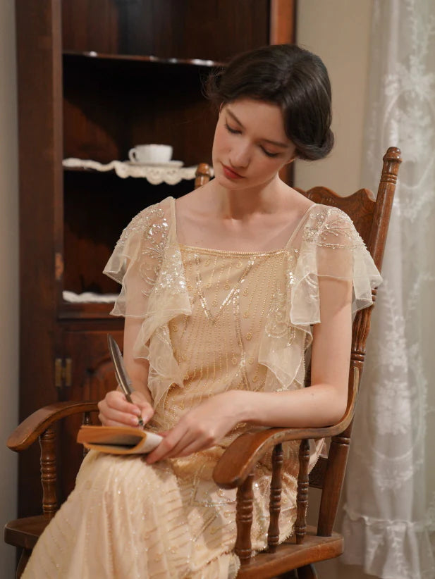 Golden Hour Sequin Mesh Slip Dress