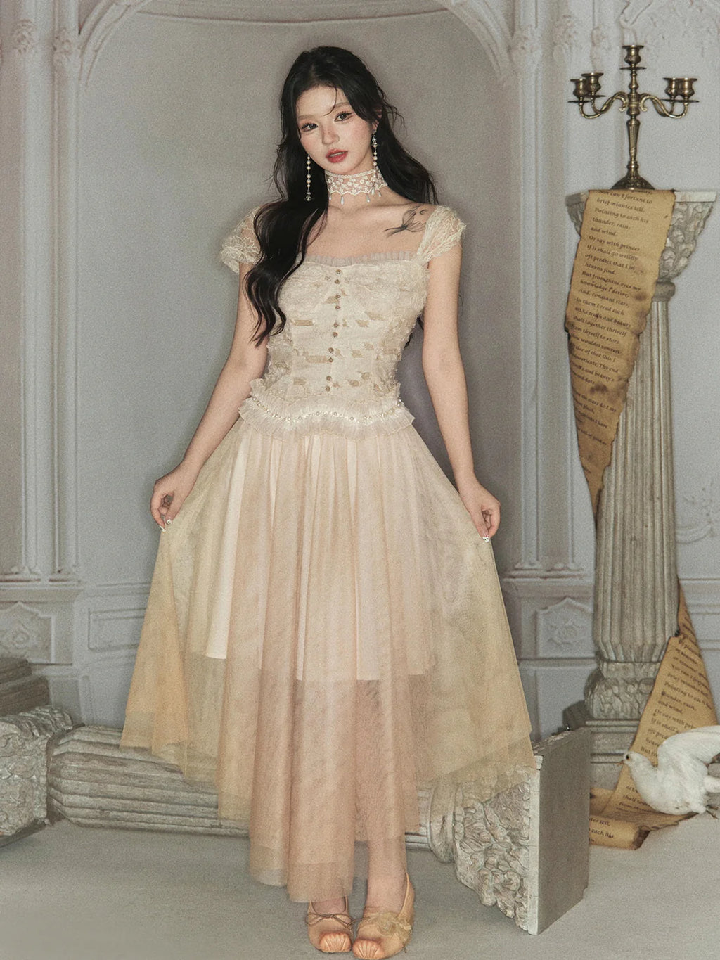 Ethereal Lace Bustier & Layered Tulle Skirt