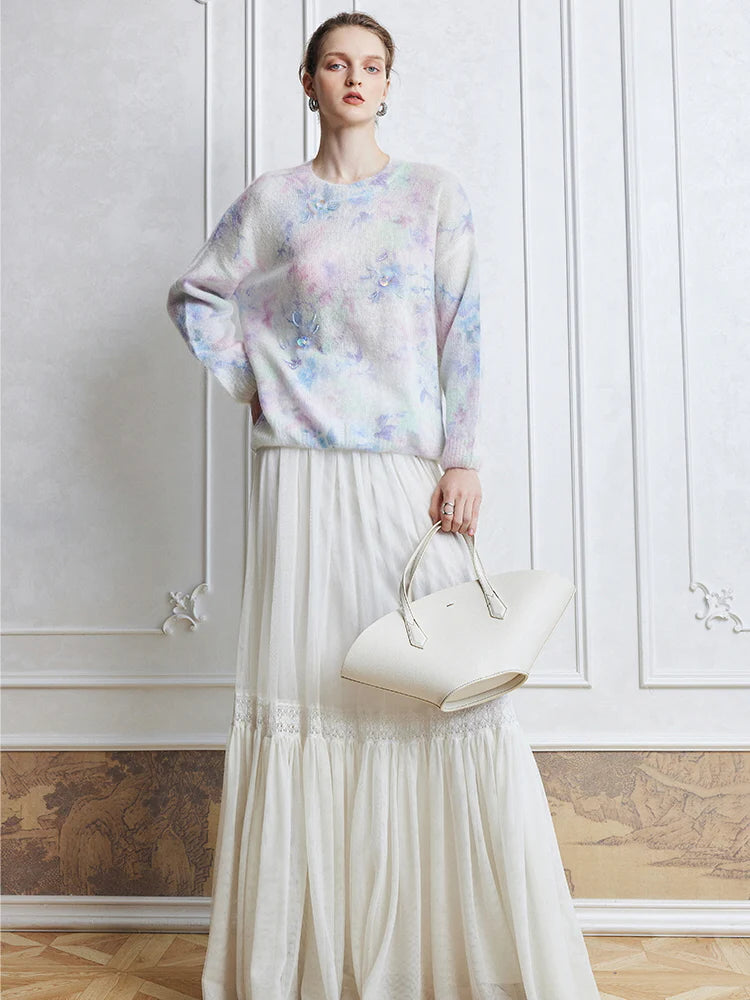 Dreamy Pastel Floral Mohair Sweater
