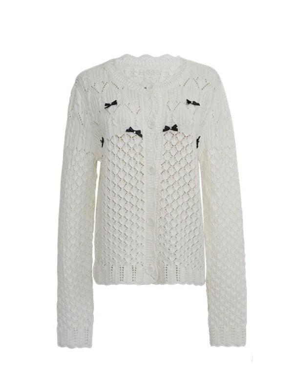 Ethereal Bow-Embellished Knit Cardigan