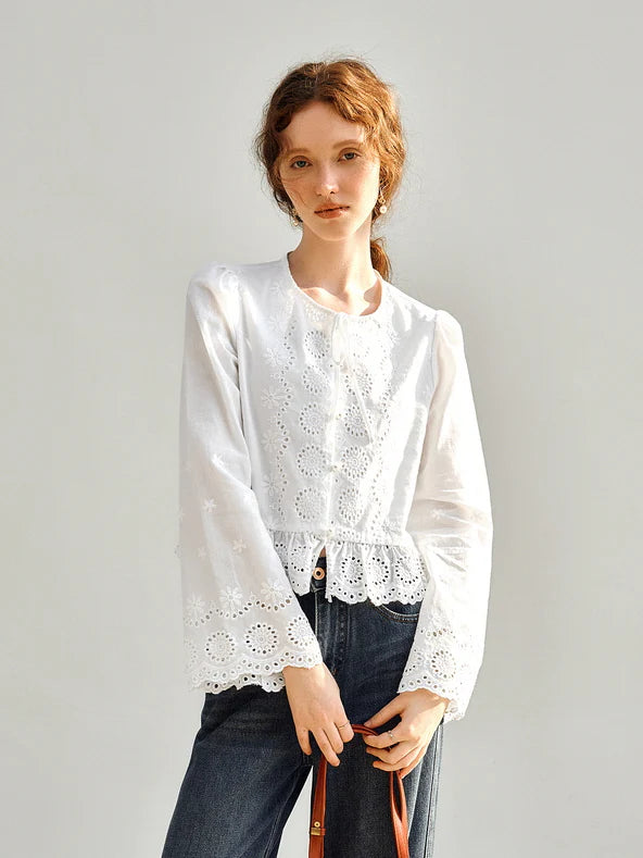Vintage Embroidered Eyelet Lace Blouse