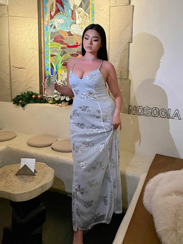 Frosted Bloom Sequin Tulle Gown