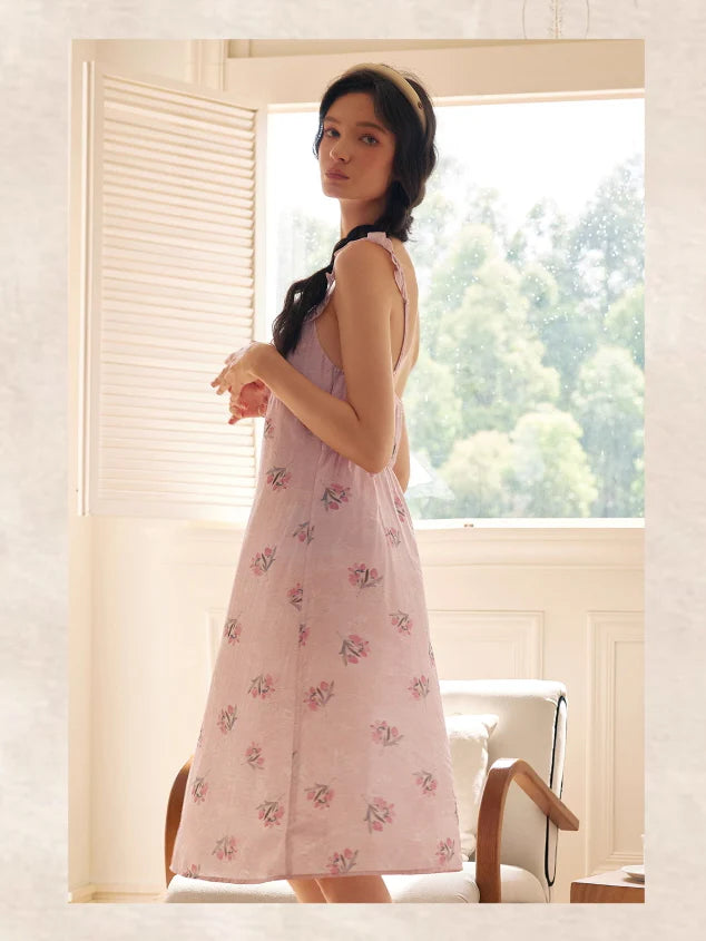 Blush Floral Ruffle Strap Nightgown