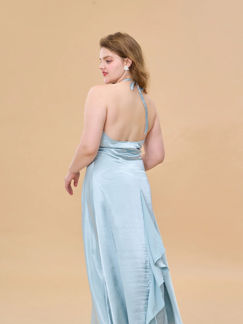 Ocean Bloom Satin Halter Dress
