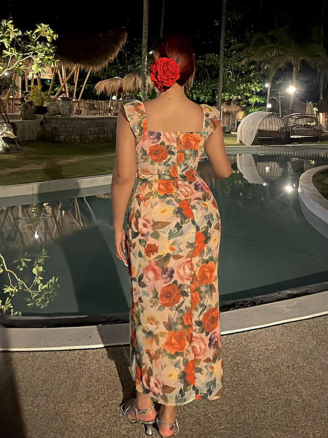 Tropical Sunset Watercolor Floral Dress