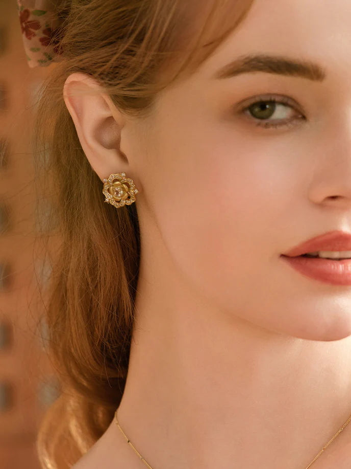 Golden Blossom Crystal Stud Earrings