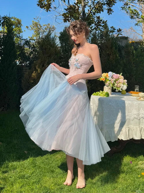 Pastel Bloom Embroidered Corset & Tulle Skirt