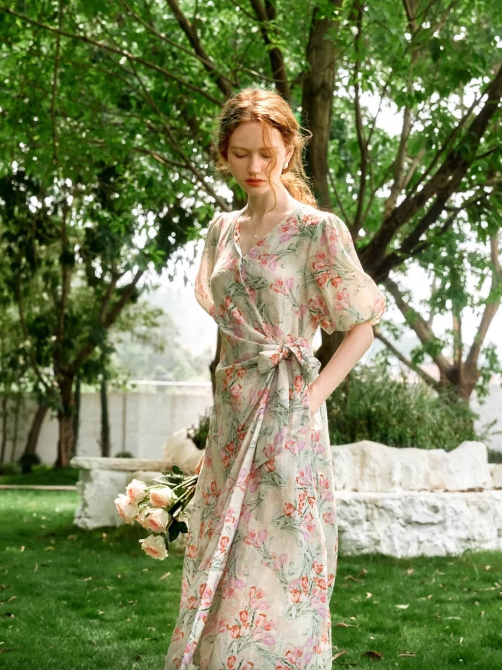 Ethereal Floral Wrap Dress