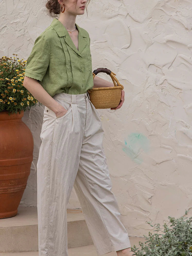 Sophia's Green Linen Blouse