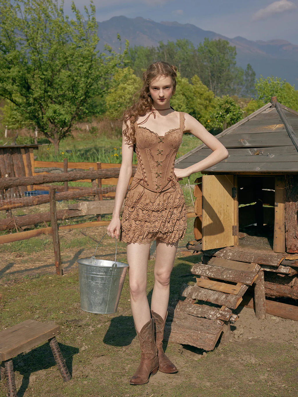 Wild Prairie Lace-Up Suede Corset & Skirt