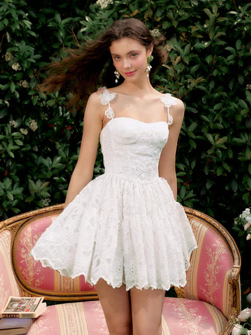 Blossom Lace Garden White Mini Dress