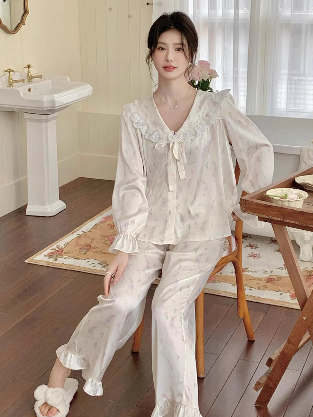 Enchanted Bunny Lace Trim Pajama Set