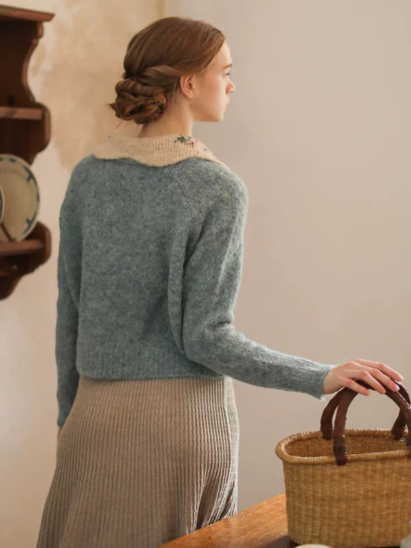 Floral-Collared Alpaca Sweater