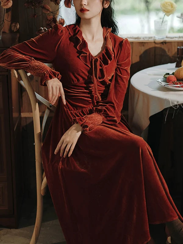 Velvet Elegance French Retro Dress