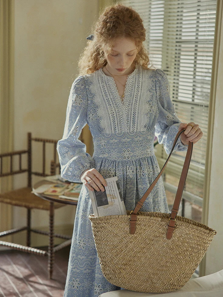 Enchanted Blue Embroidered Cotton Dress