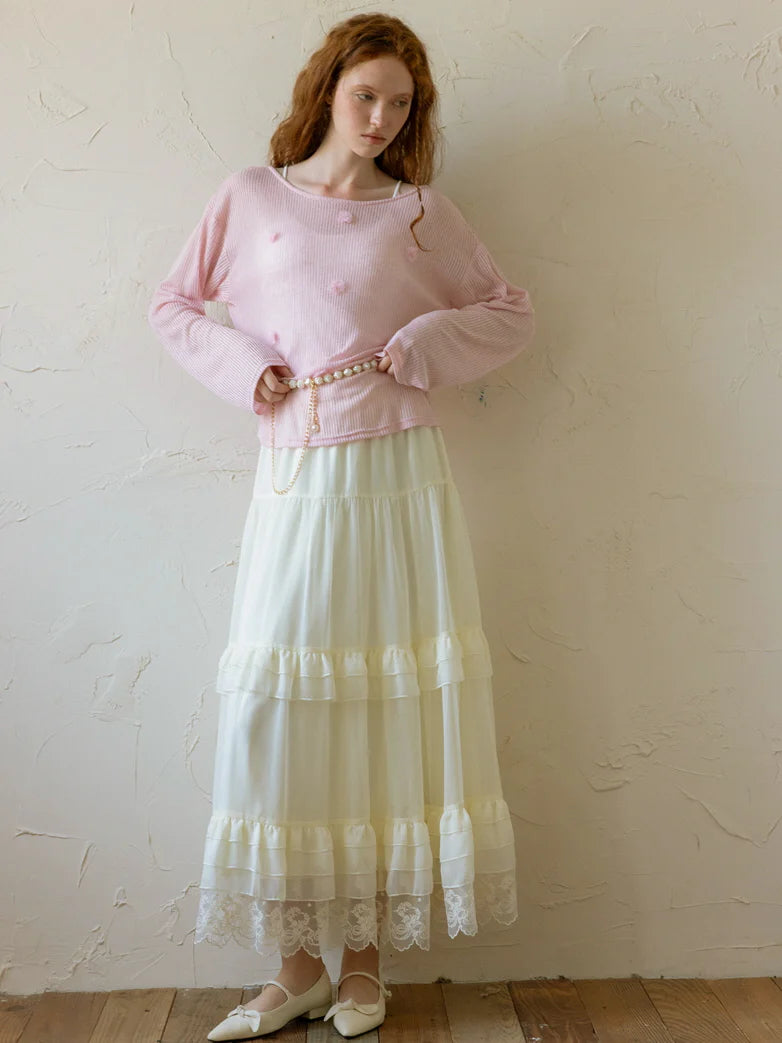 Fairy Lace Trim Layered White Skirt