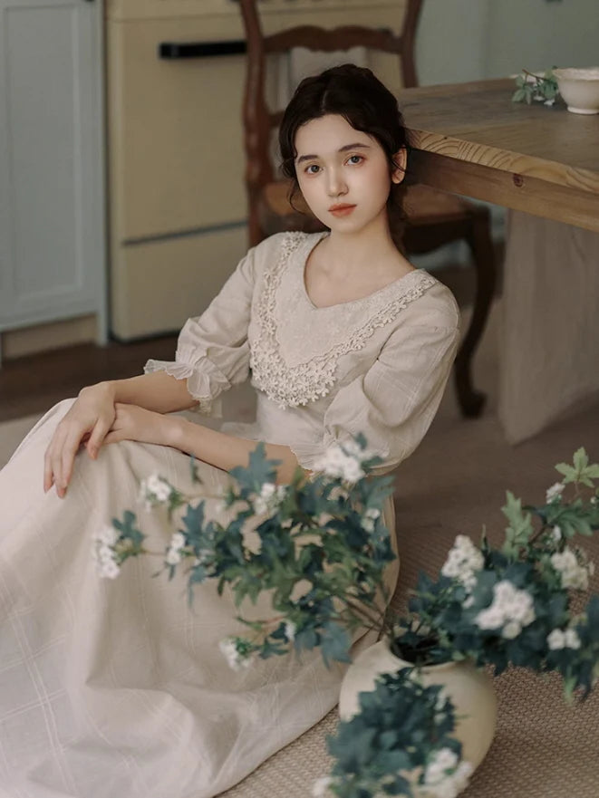 Vintage Embroidered Collar Cotton Dress