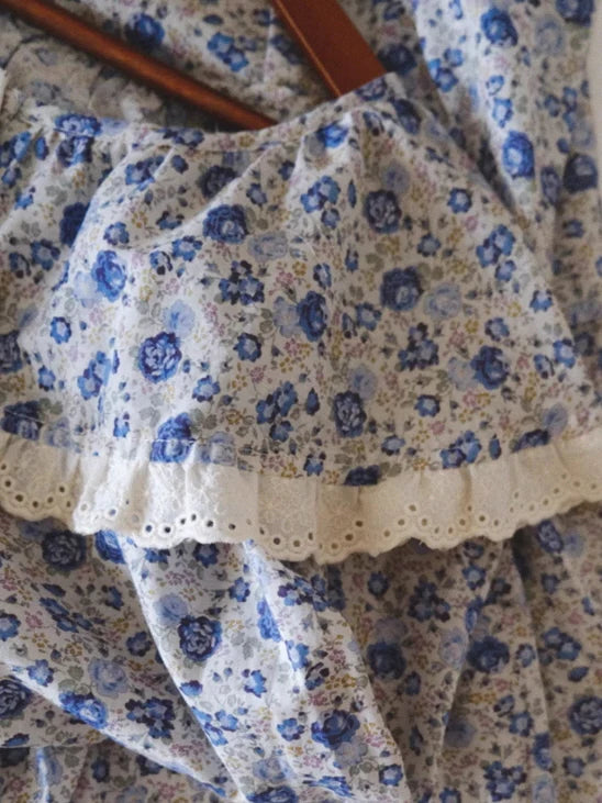 Blue Blossom Ruffle Cotton Nightgown