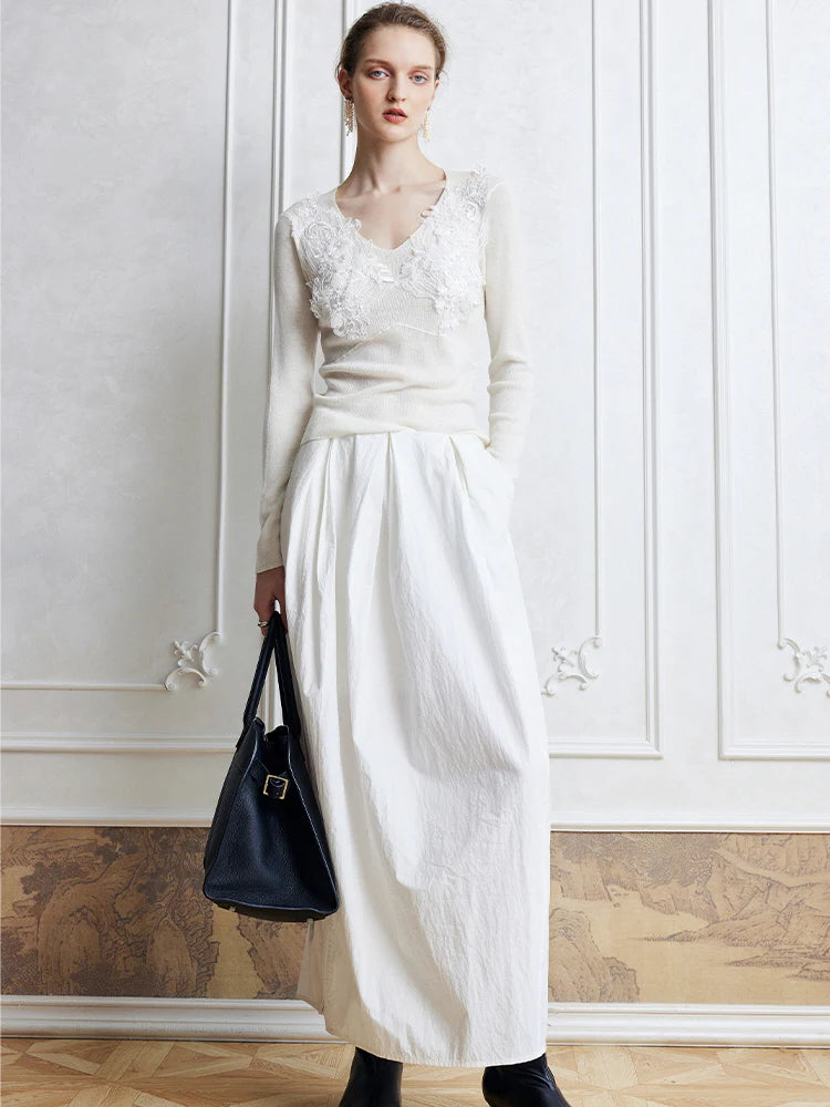 Floral Lace Embellished Knit Top