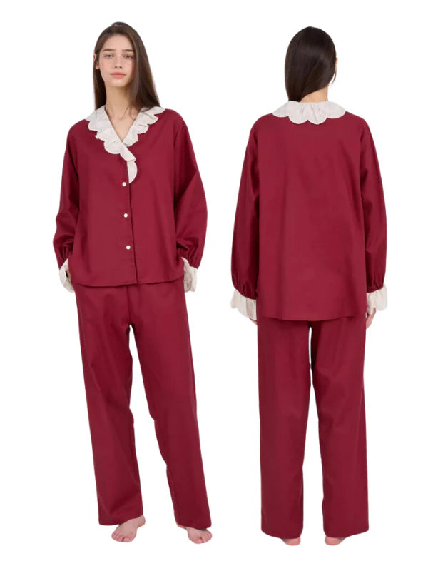 Autumn Romance Cotton Lace Pajama Set