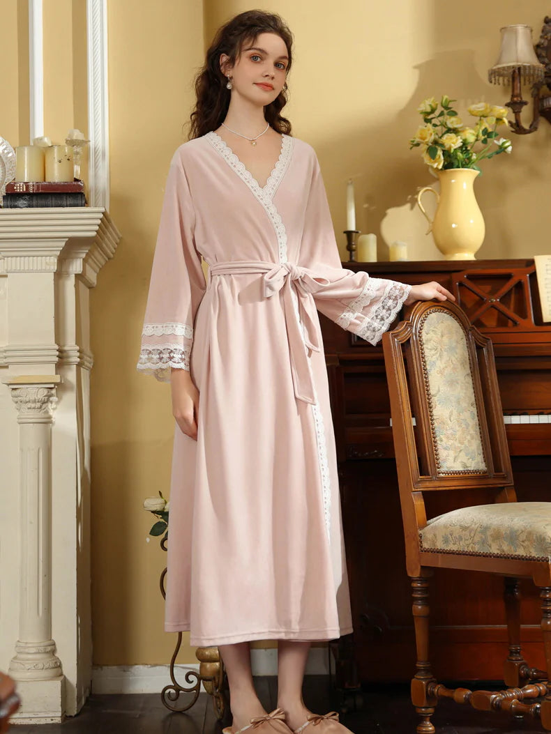 Elegant Lace Trimmed Wrap Robe