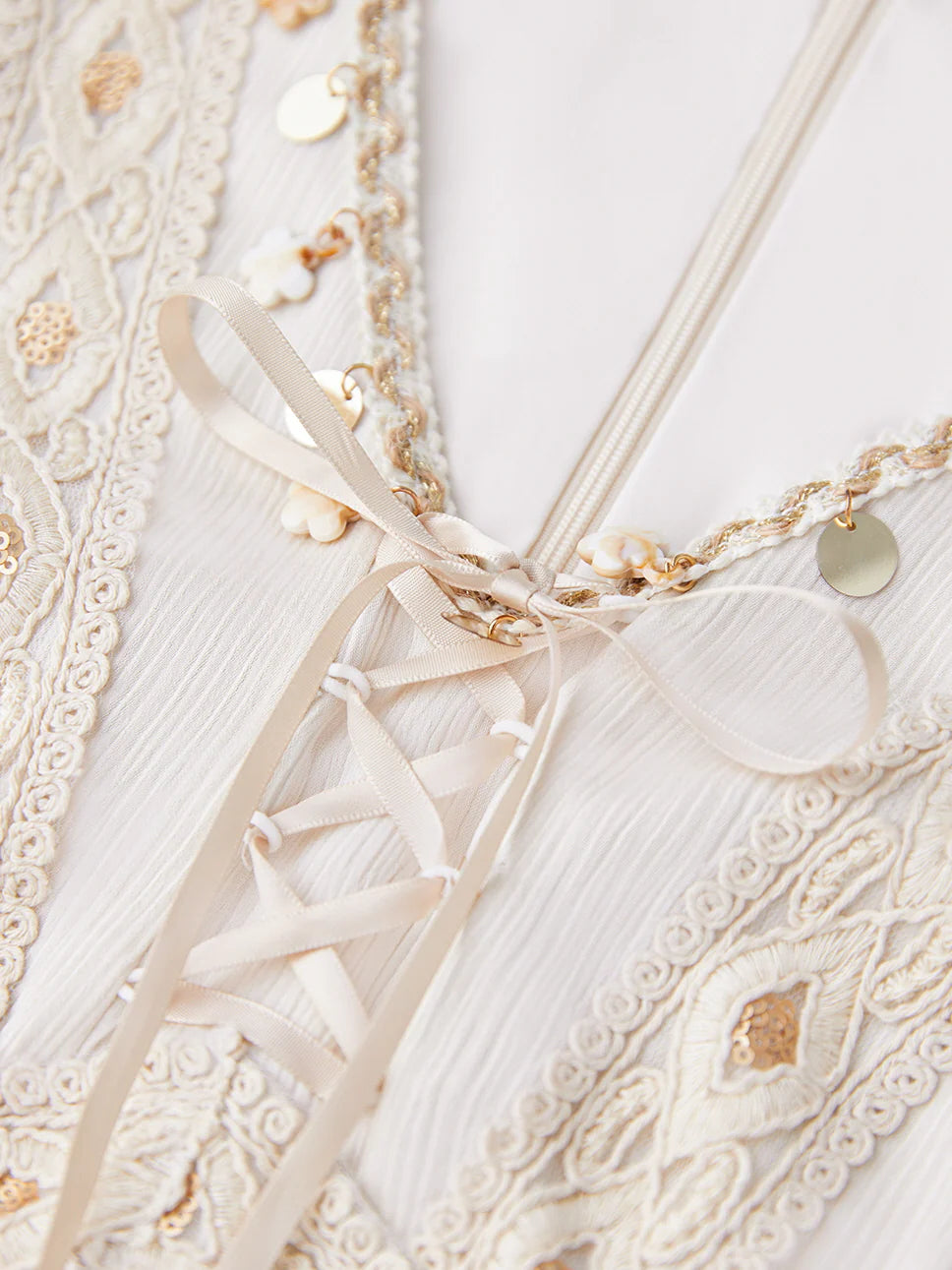 Golden Ethereal Lace-Up Flare Sleeve Chiffon Dress