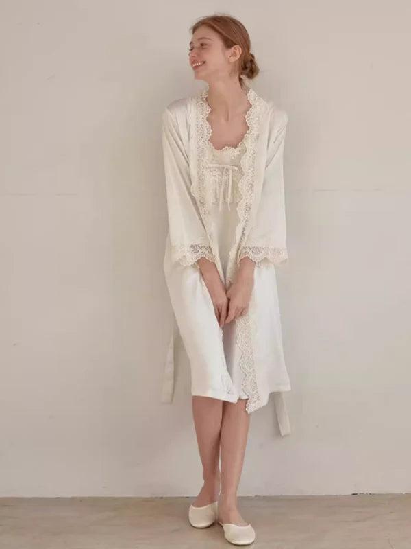 Ivory Elegance Lace Nightgown Set