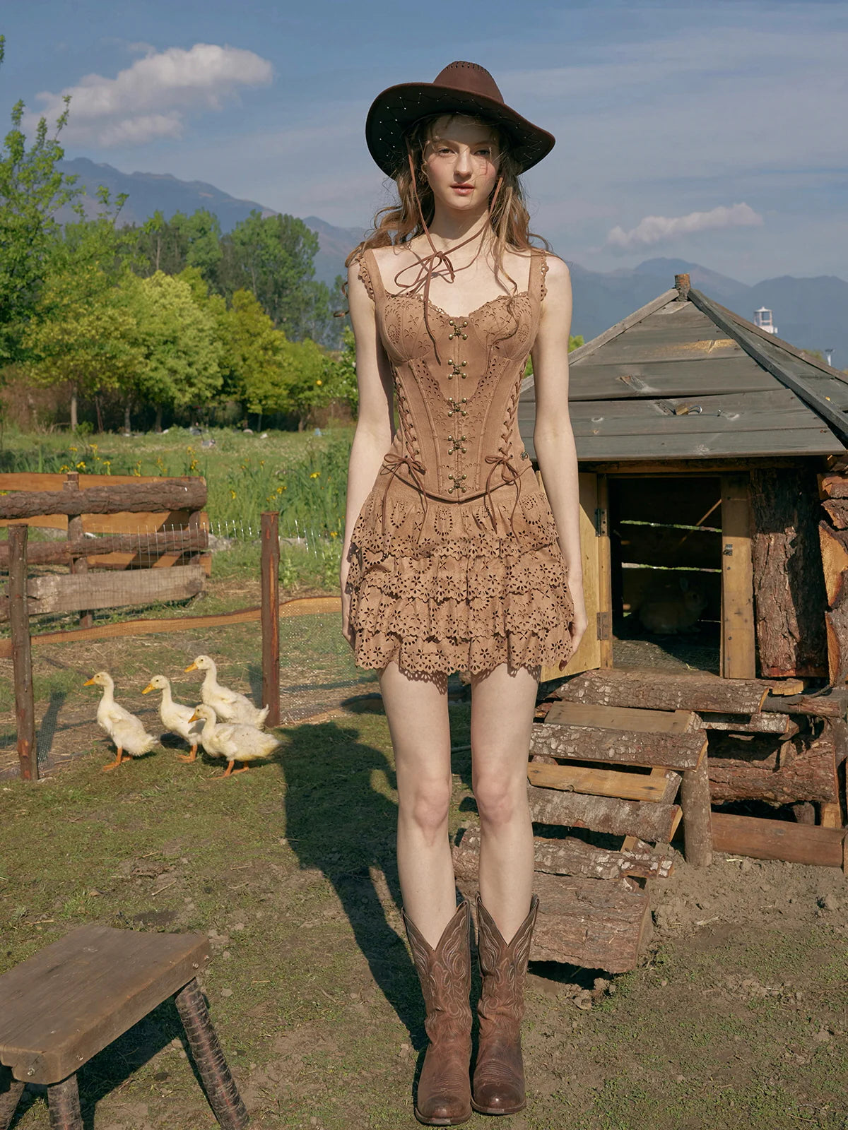 Wild Prairie Lace-Up Suede Corset & Skirt
