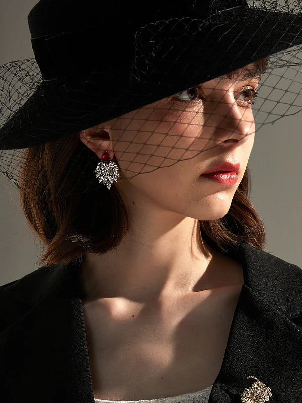 Elegant Ruby Zircon Leaf Drop Earrings