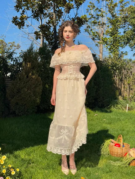 Buttercream Lace Corset Top & Skirt