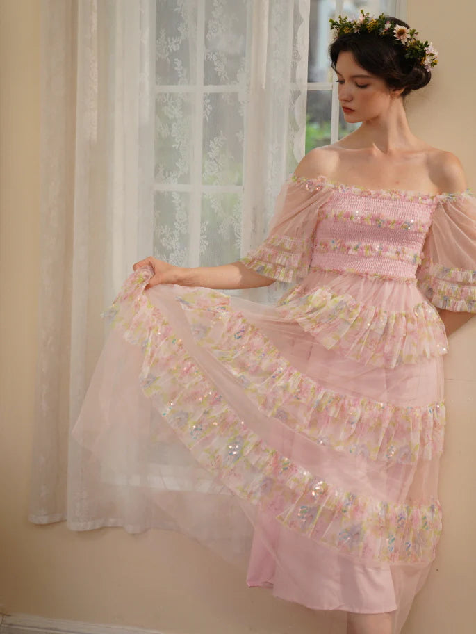 Blooming Ruffle Pink Tulle Dress