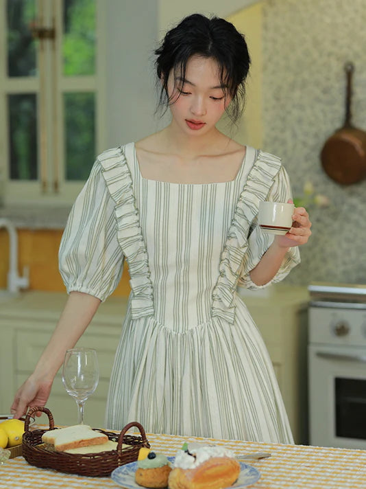 Sophia's Pastoral Green Stripe Dress