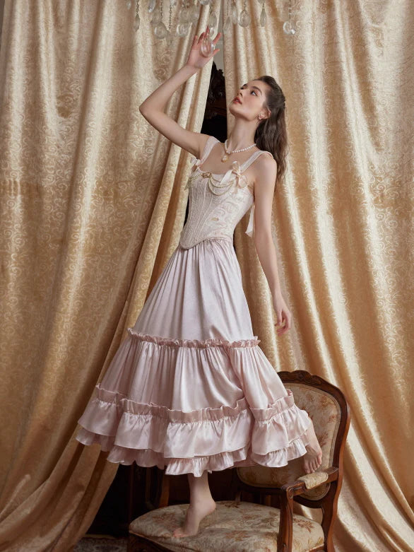 Blush Satin Ruffle Skirt
