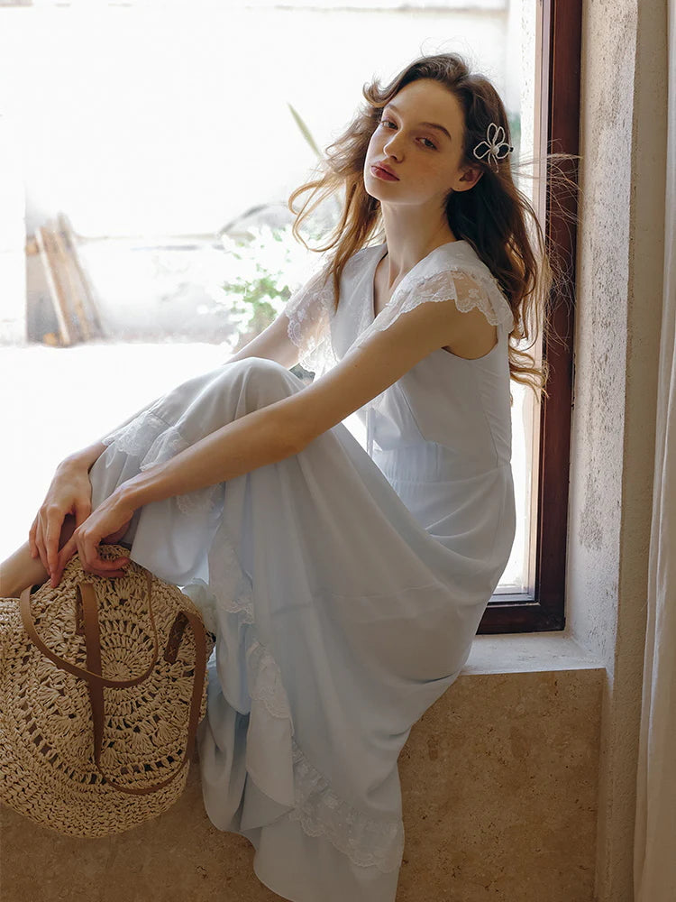 Sky Blue Lace Collar Dress