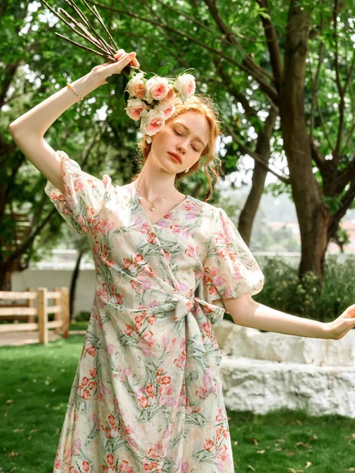 Ethereal Floral Wrap Dress