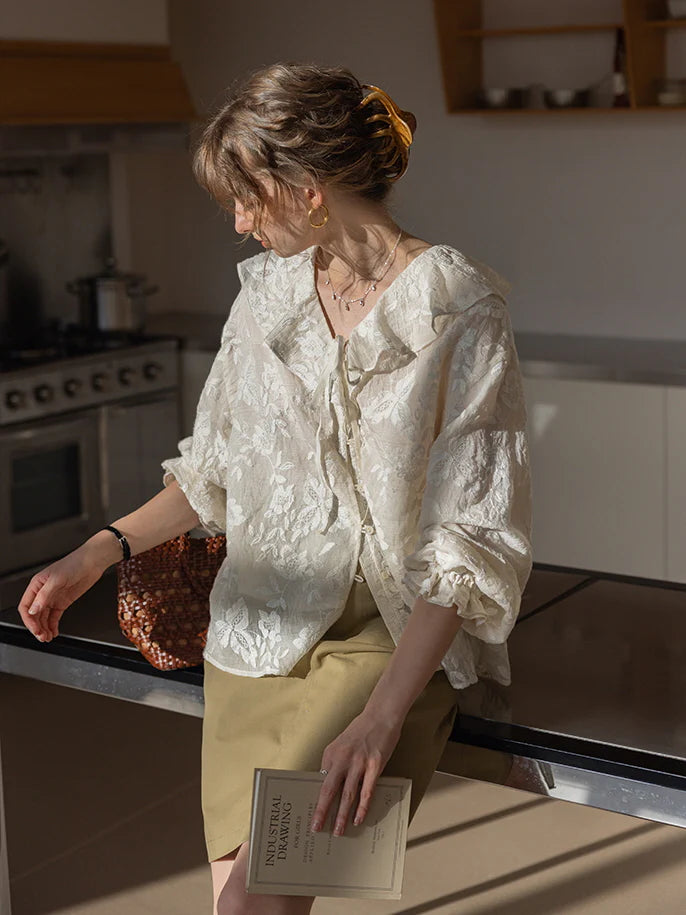 Romantic Sheer Floral Embroidered Blouse
