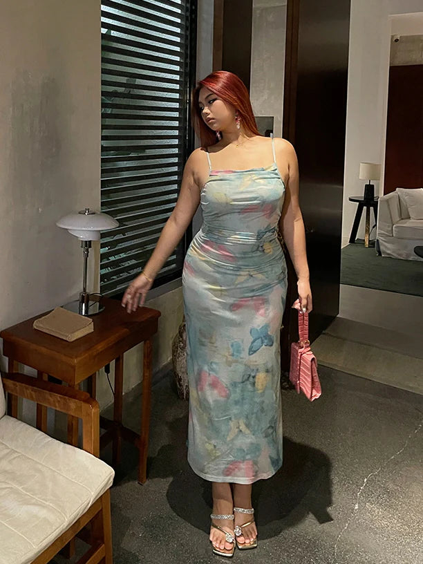 Dreamy Watercolor Mesh Slip Dress