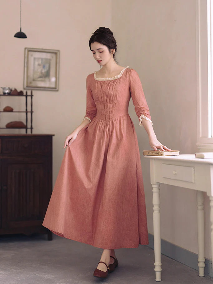 Retro Lace-Trimmed Cotton Dress